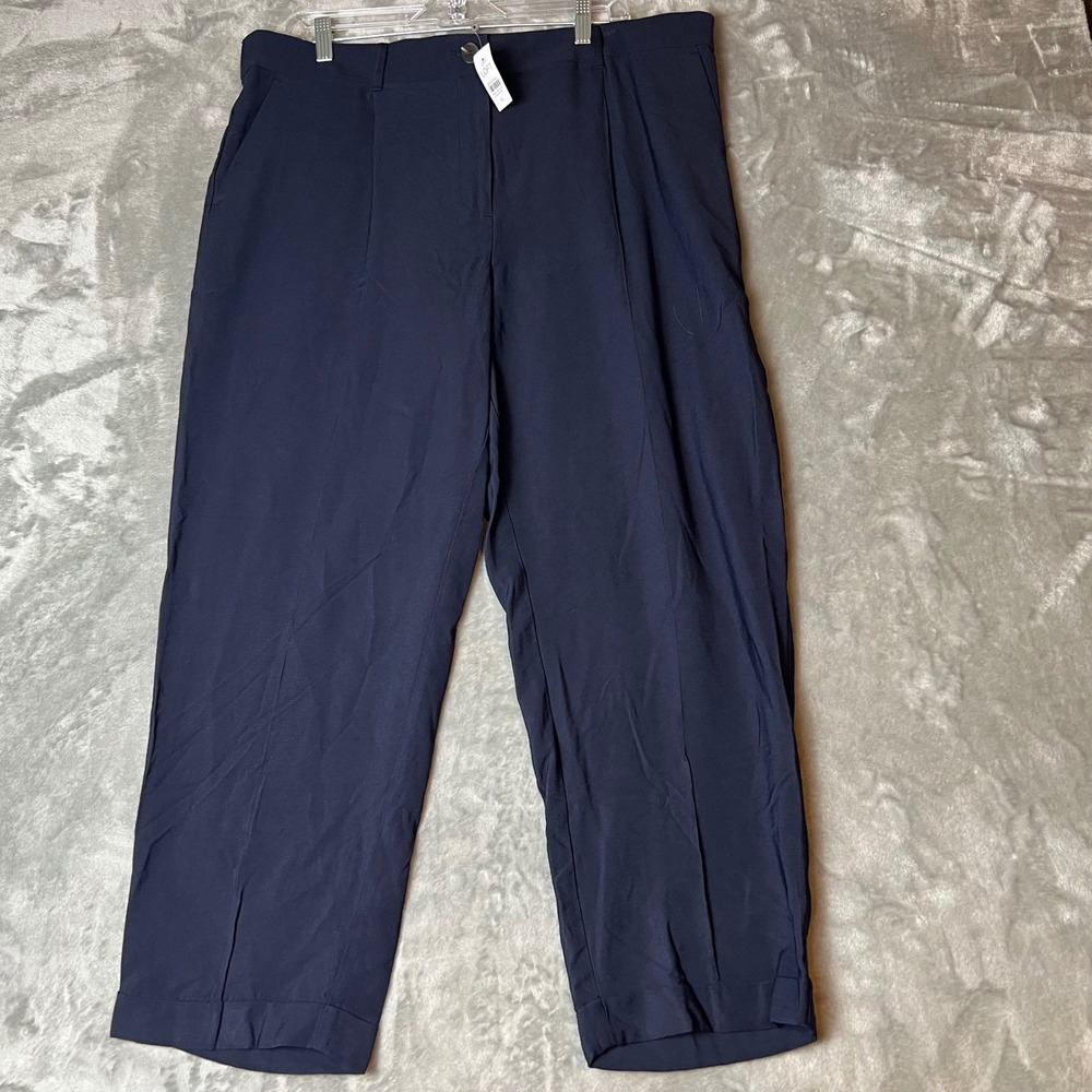 LOFT Navy Blue Wide Leg Pleated Pants XL Elastic Waist NWT